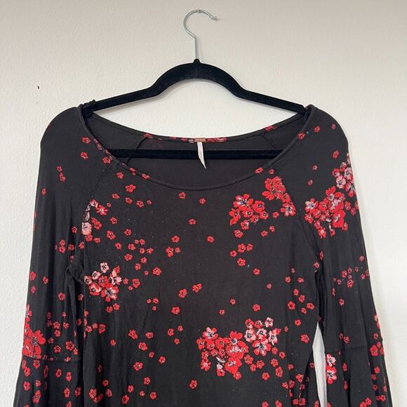 Free People To the Tropics Black Floral Blouson Sleeve Top - Picture 6 of 9